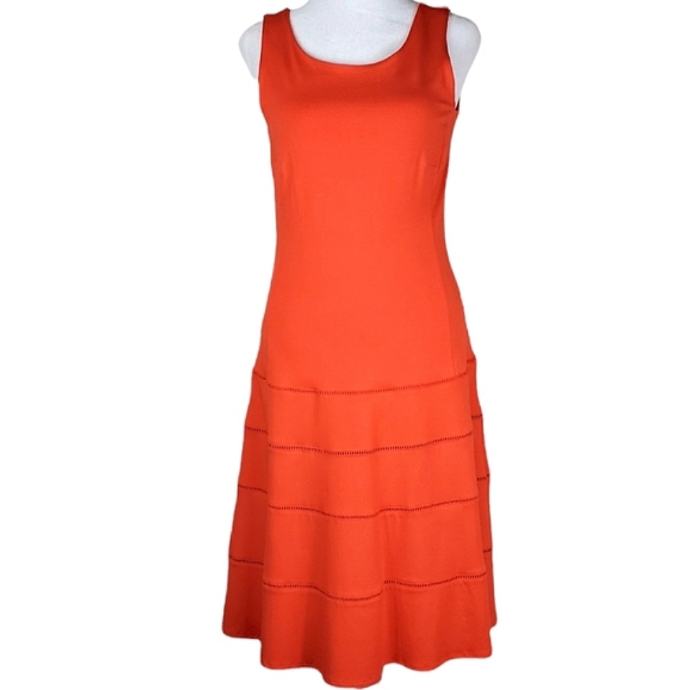 Ann Taylor Orange Lattice Tiered Midi Dress